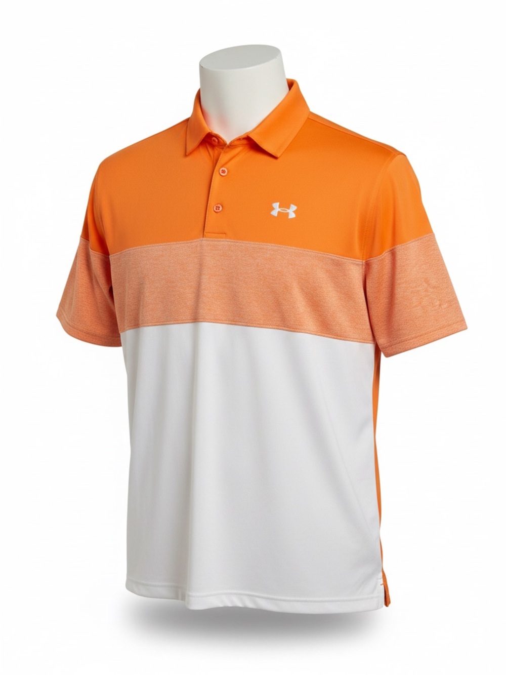 Under Armour Playoff Polo XXL Orange White Colorblock Golf Performance Shirt Men